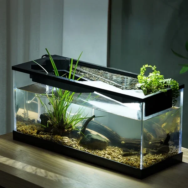 Home Betta Fish Tank Aquarium Fish Tank Kit With Transparent Cover LED Light Ecological Cycle System Heating Desktop Aquarium